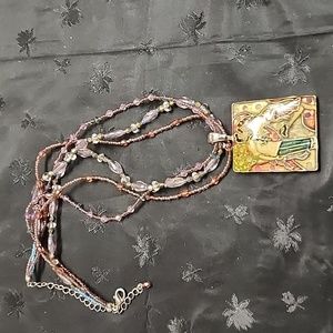Dating Girl Square Pendant with 3 Stranded Plastic Beaded Chain